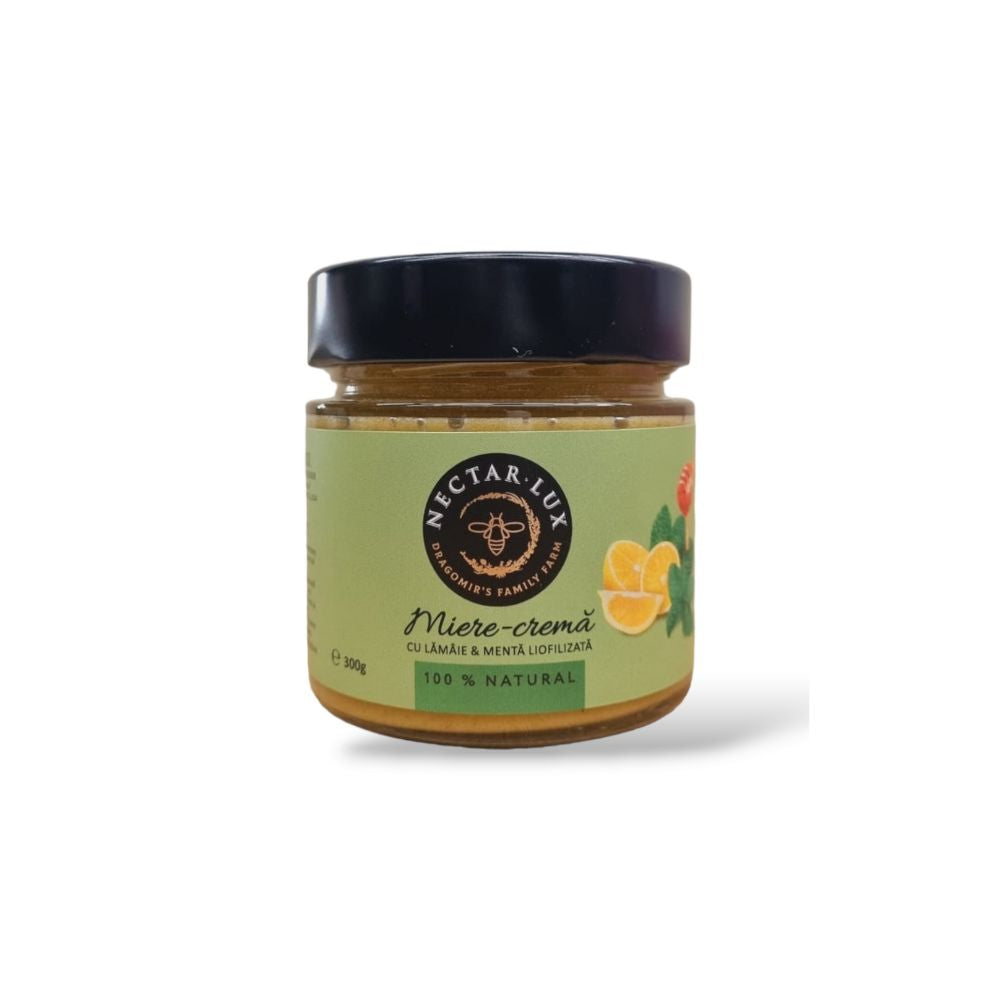 Miere cremă cu lămâie și mentă liofilizată, 280gr